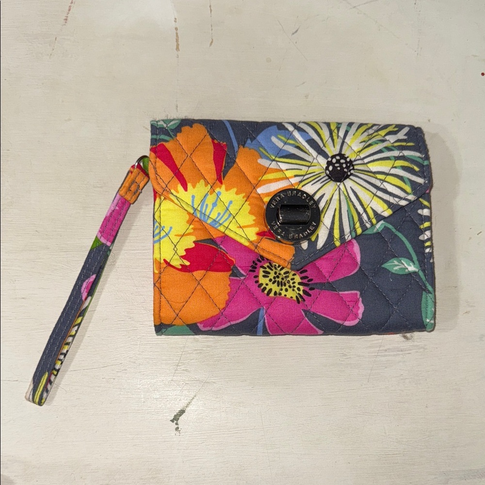Vera Bradley Floral Quilted Wristlet Wallet in Navy, Pink, Orange, Yellow
